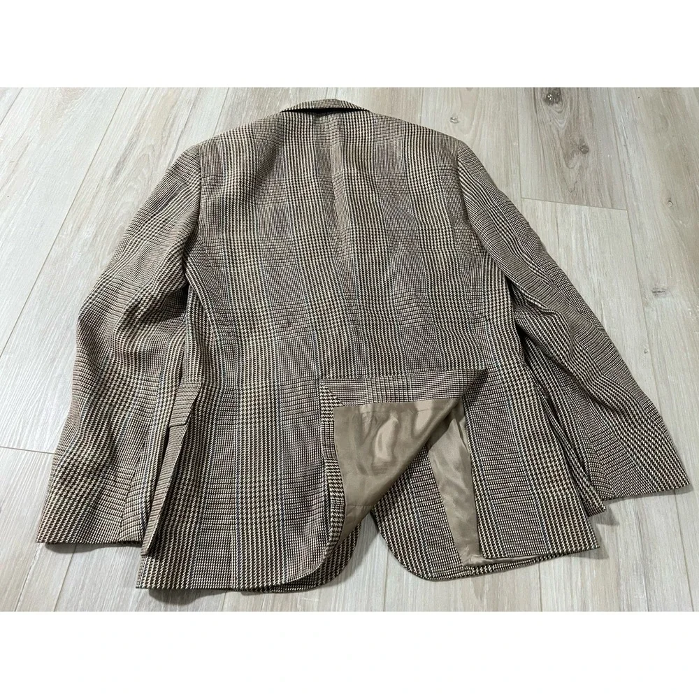 Polo Ralph Lauren 100% Linen Brown Houndstooth Constructed Tweed Blazer 40R